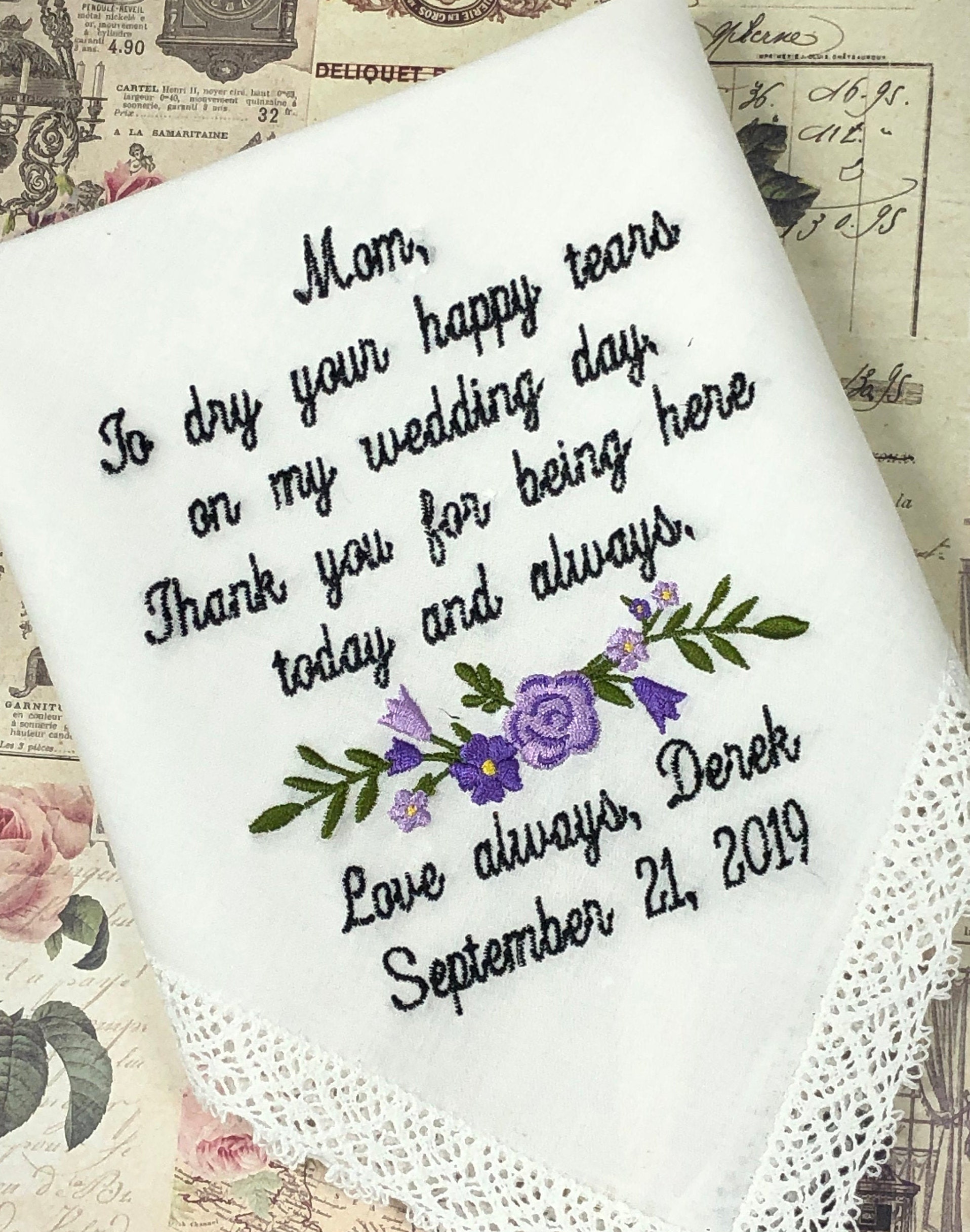 Custom Wedding Handkerchief for Mother Of The Bride, Made To Order We…