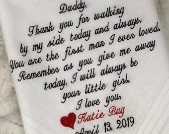 Father of the bride Gift Embroidered Personalized Wedding Handkerchief Wedding Hankerchief Wedding Gift For Dad From the Bride Custom Hanky