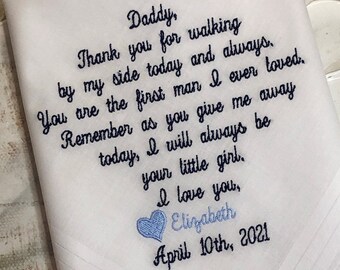 Wedding Handkerchief, Father of the Bride, From the Groom, From the Bride Father of the Groom Bridal gift for Dad, Embroidered Personalized
