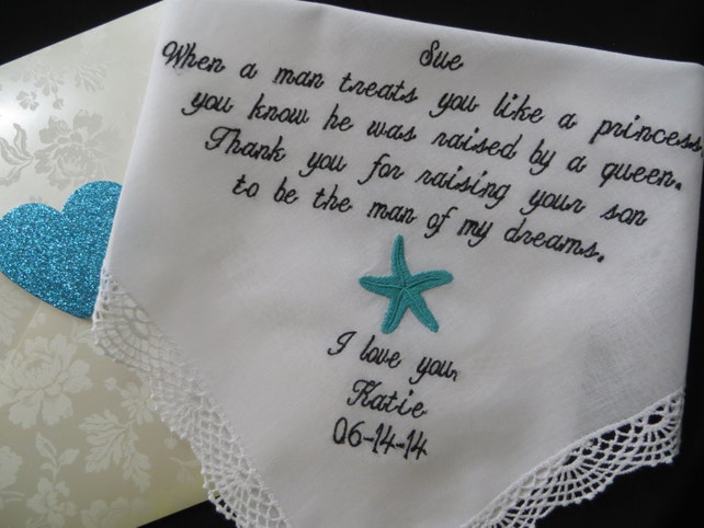 Embroidered Starfish Beach Themed Wedding Handkerchief Wedding