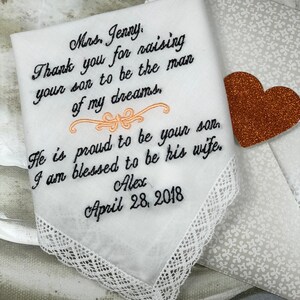Wedding Handkerchief For Mother Of The Groom-Mother of the Bride-Wedding Handkerchief for Mom Wedding Hankerchief Wedding Hankies Hanky image 4