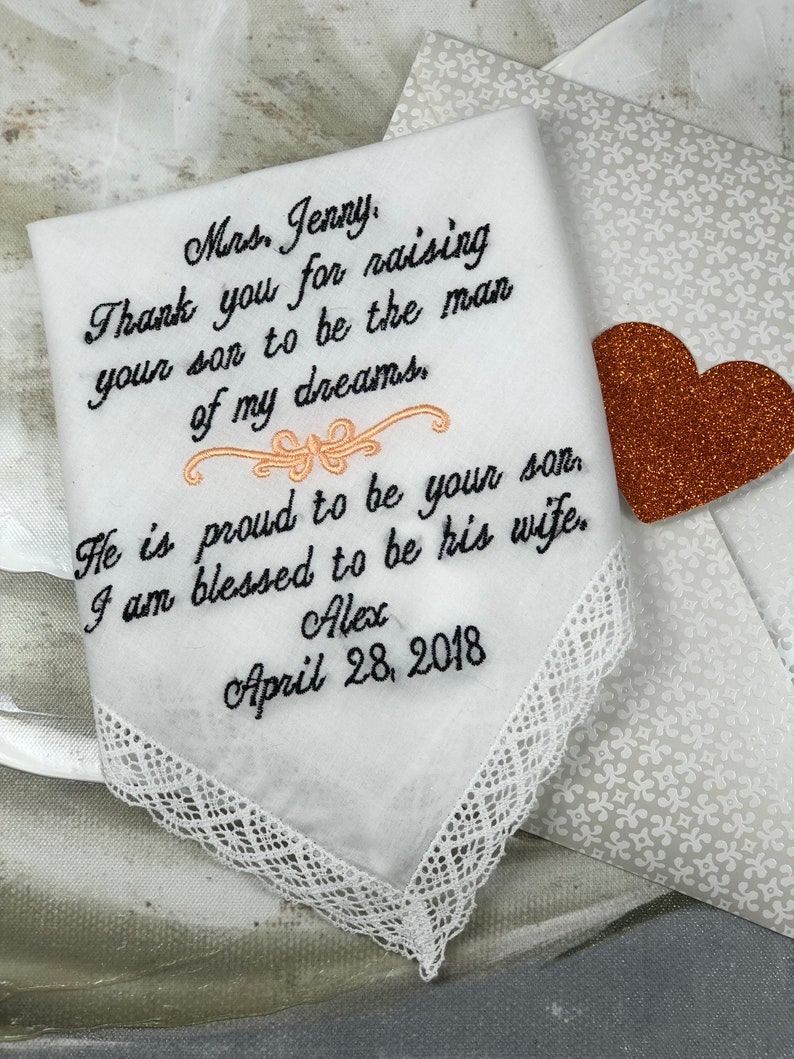 Wedding Handkerchief For Mother Of The Groom-Mother of the Bride-Wedding Handkerchief for Mom Wedding Hankerchief Wedding Hankies Hanky image 4