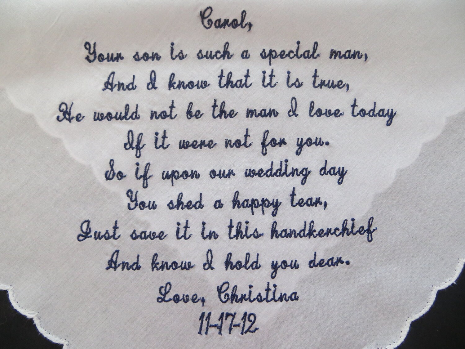 Mother-in-law verse. Personalized Wedding Handkerchief. Free Gift Box…
