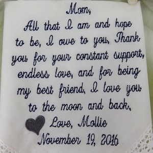 Mother Of Bride Gift -EMBROIDERED Wedding Handkerchief - To Dry Your Tears - Wedding Gift For Parent - Personalized Hankerchief - Mom Hankie