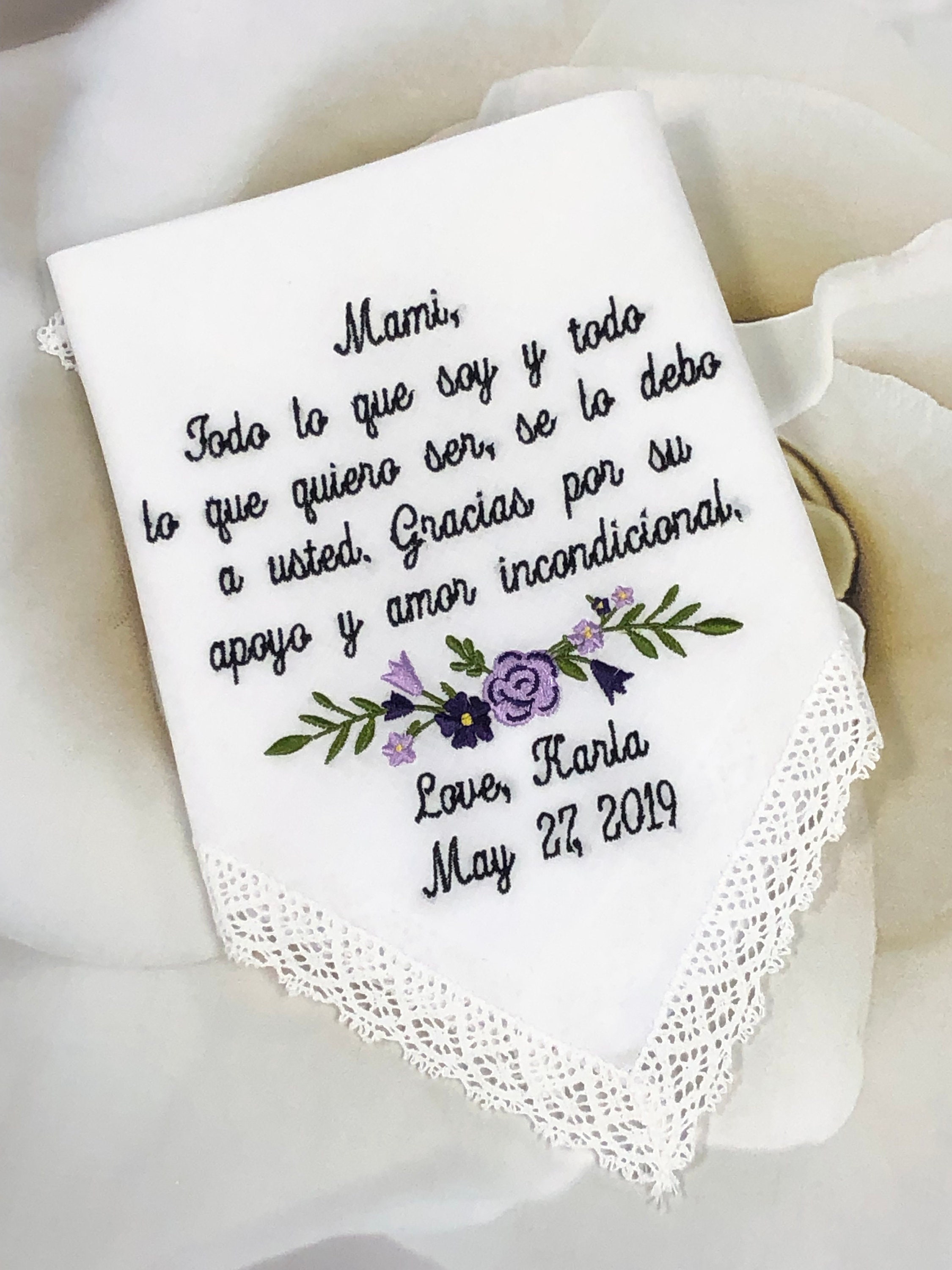 Spanish Mom Wedding Handkerchief. Mom of Bride Wedding Gift Spanish W…