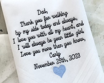 Wedding Handkerchief Weddings, Father of the Bride from Daughter to Dad on Wedding Day - Wedding Gift For Dad - Bride and Groom gift Dad