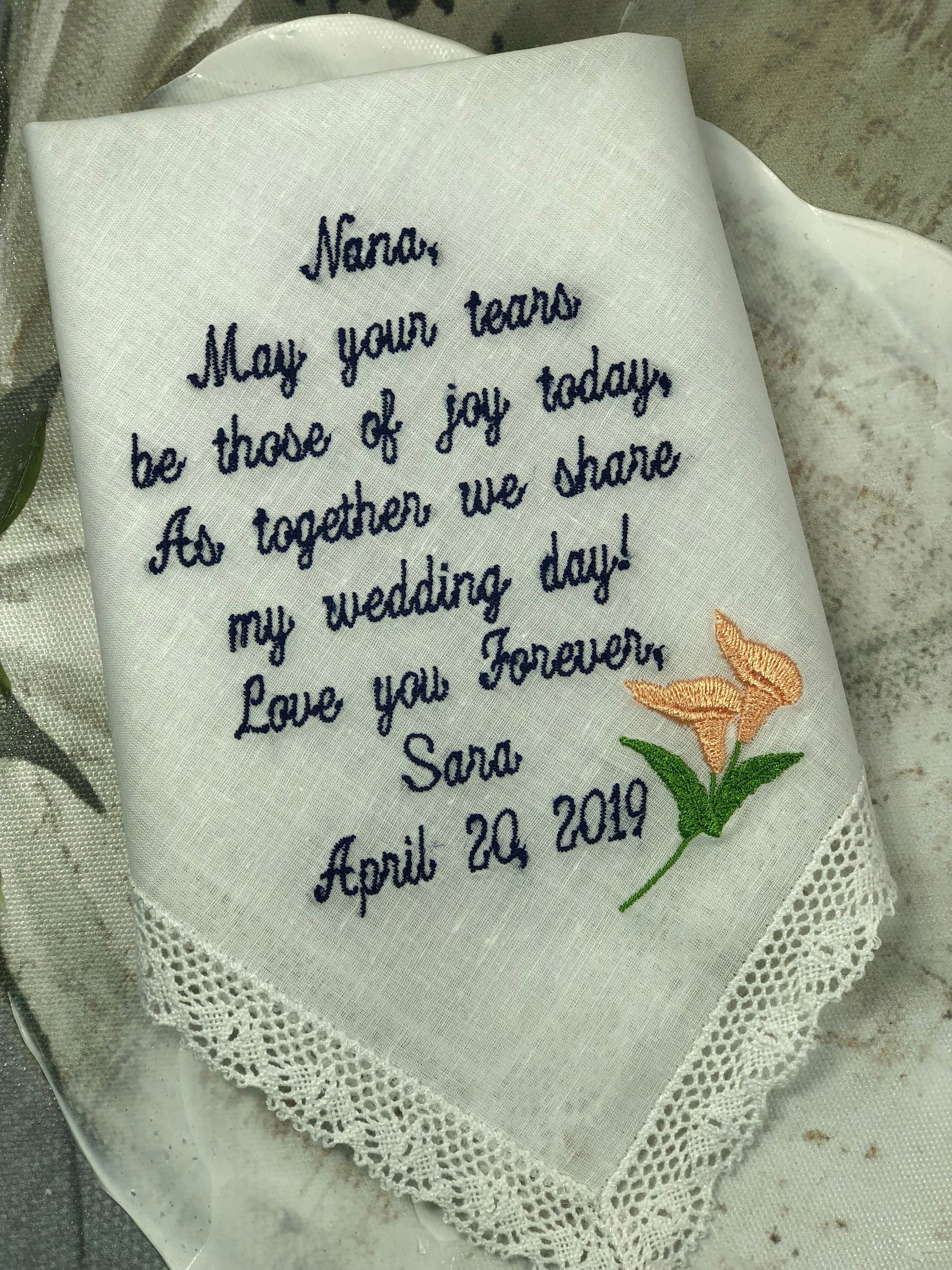 Wedding Handkerchief | Grandmother Of The Bride Hankerchief | Embroid…