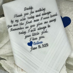 Embroidered Personalized Wedding Handkerchief Father Of The Bride Daughter Dad Gift Custom Embroidered Hankies Wedding Gift Ideas image 10