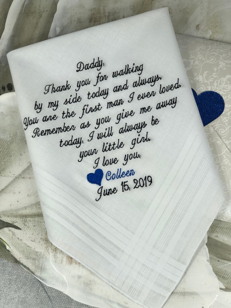 Embroidered Personalized Wedding Handkerchief Father Of The Bride Daughter Dad Gift Custom Embroidered Hankies Wedding Gift Ideas image 10