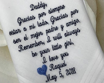 Embroidered Wedding Handkerchief, Father of the Bride Gift, Spanish Verse