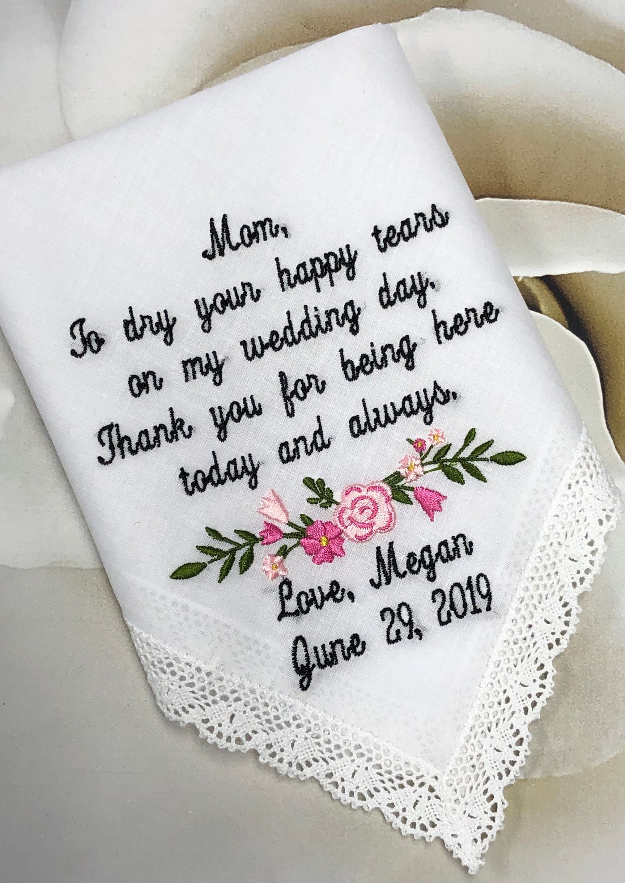 custom hankie Personalized Gift Wedding Handkerchief wedding party gift Mother of the Bride embroidered keepsake gift from daughter