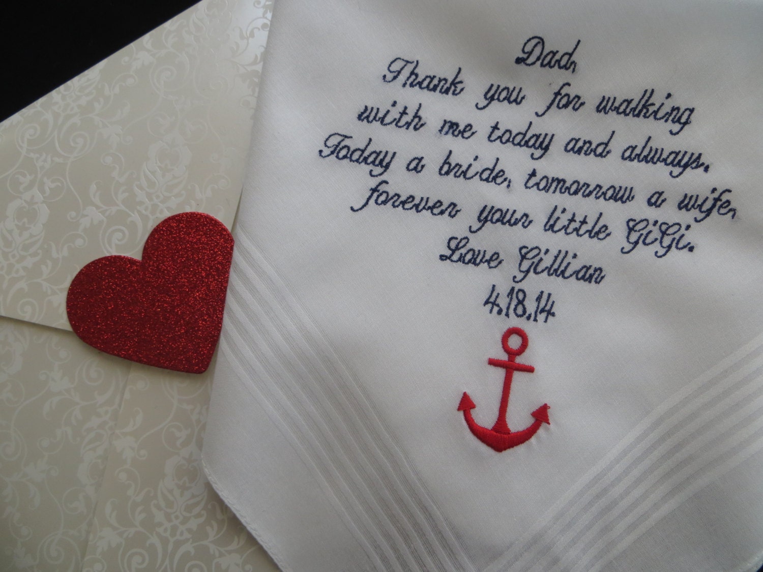 Embroidery 30 words of your choice. Father's Wedding Handkerchief…