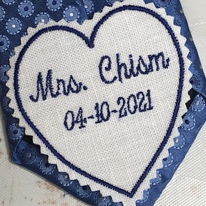 Wedding Dress Label, wedding gown patch, Monogram Wedding Dress Label, Something Blue, Wedding Shower Gift Embroidered Wedding Tie Patch