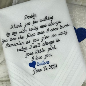 Embroidered Personalized Wedding Handkerchief Father Of The Bride Daughter Dad Gift Custom Embroidered Hankies Wedding Gift Ideas image 1