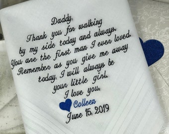 Embroidered Personalized Wedding Handkerchief | Father Of The Bride | Daughter Dad Gift | Custom Embroidered Hankies | Wedding Gift Ideas