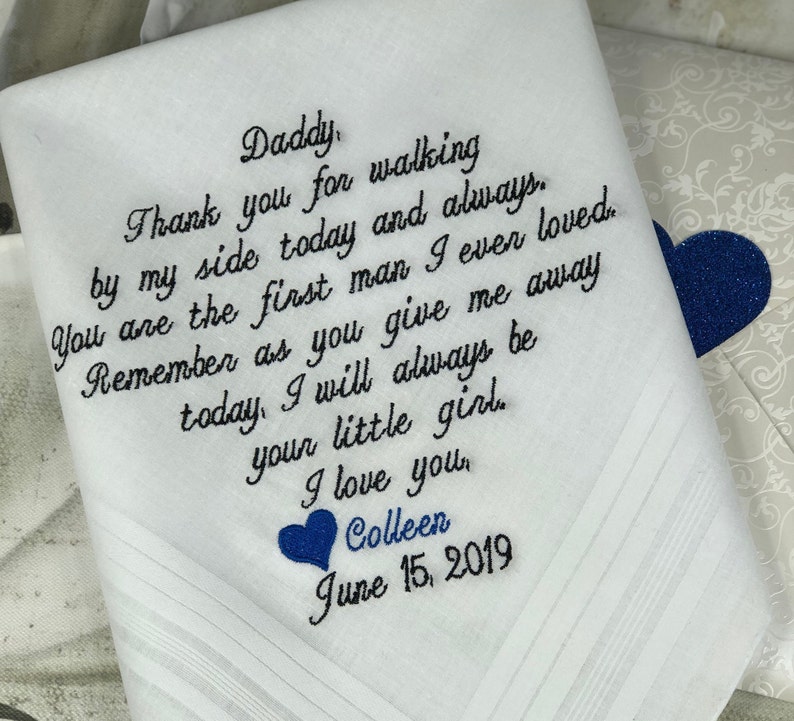 Embroidered Personalized Wedding Handkerchief Father Of The Bride Daughter Dad Gift Custom Embroidered Hankies Wedding Gift Ideas image 1