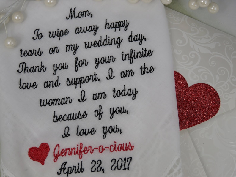 MOTHER OF THE GROOM WEDDING GIFT PERSONALISED HANDKERCHIEF HANKIE EMBROIDERED