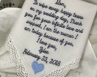 Wedding Handkerchief for Mom of the Groom, Embroidered Handkerchief gift for grooms wedding day. Hankies mother in law Moms gift from bride