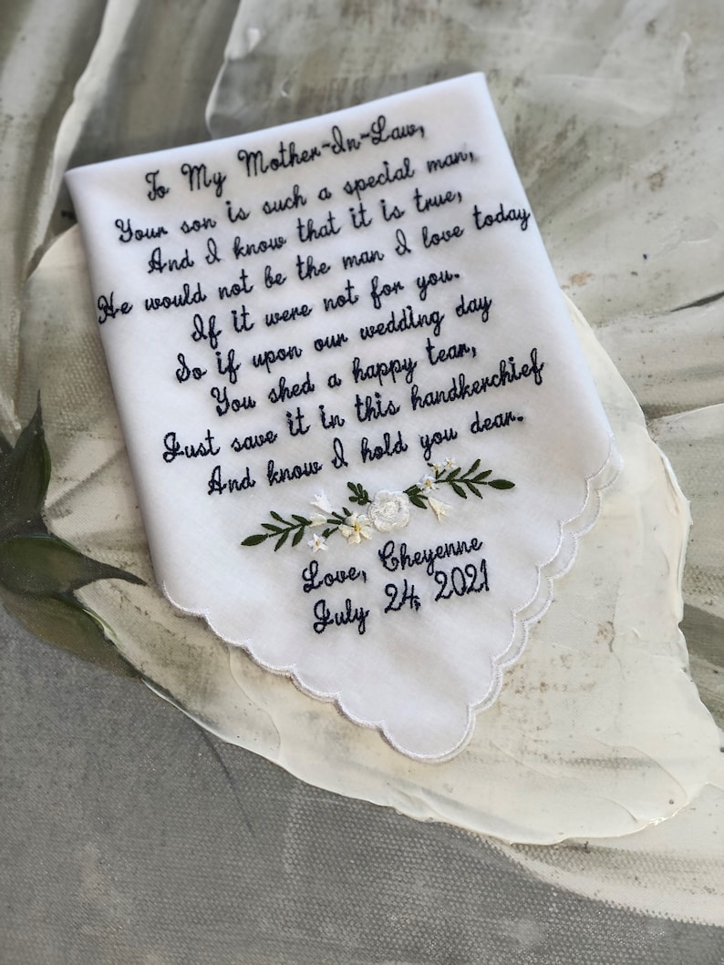 Mother of the Groom Gift, Mother of the Bride Gift, Mother in Law Gift, mother in law wedding gift Wedding Handkerchief Hankies Hankerchief image 3
