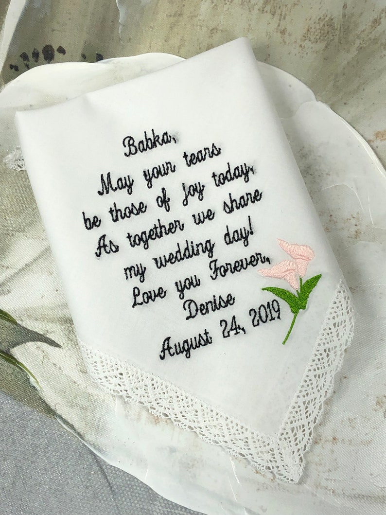 Custom embroidery handkerchiefs Mom Wedding Gift Mother of the Groom Gift Embroidered Made To Order Gift Personalized Wedding Handkerchief