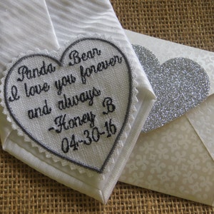 Embroidered Wedding Tie Patch Or Wedding Dress Label. Father of the Bride, Groom, Best Man. Linen Fabric. Wedding Handkerchief image 2