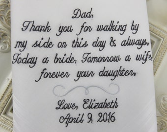 Embroidered Wedding Handkerchief Personalized Wedding Gift For Dad from Daughter.