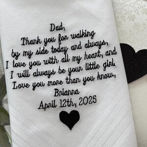 Dad Wedding Handkerchief Father Of The Bride Gift for Father of the Bride from Daughter, Embroidered Hankerchief keepsake for dad on wedding