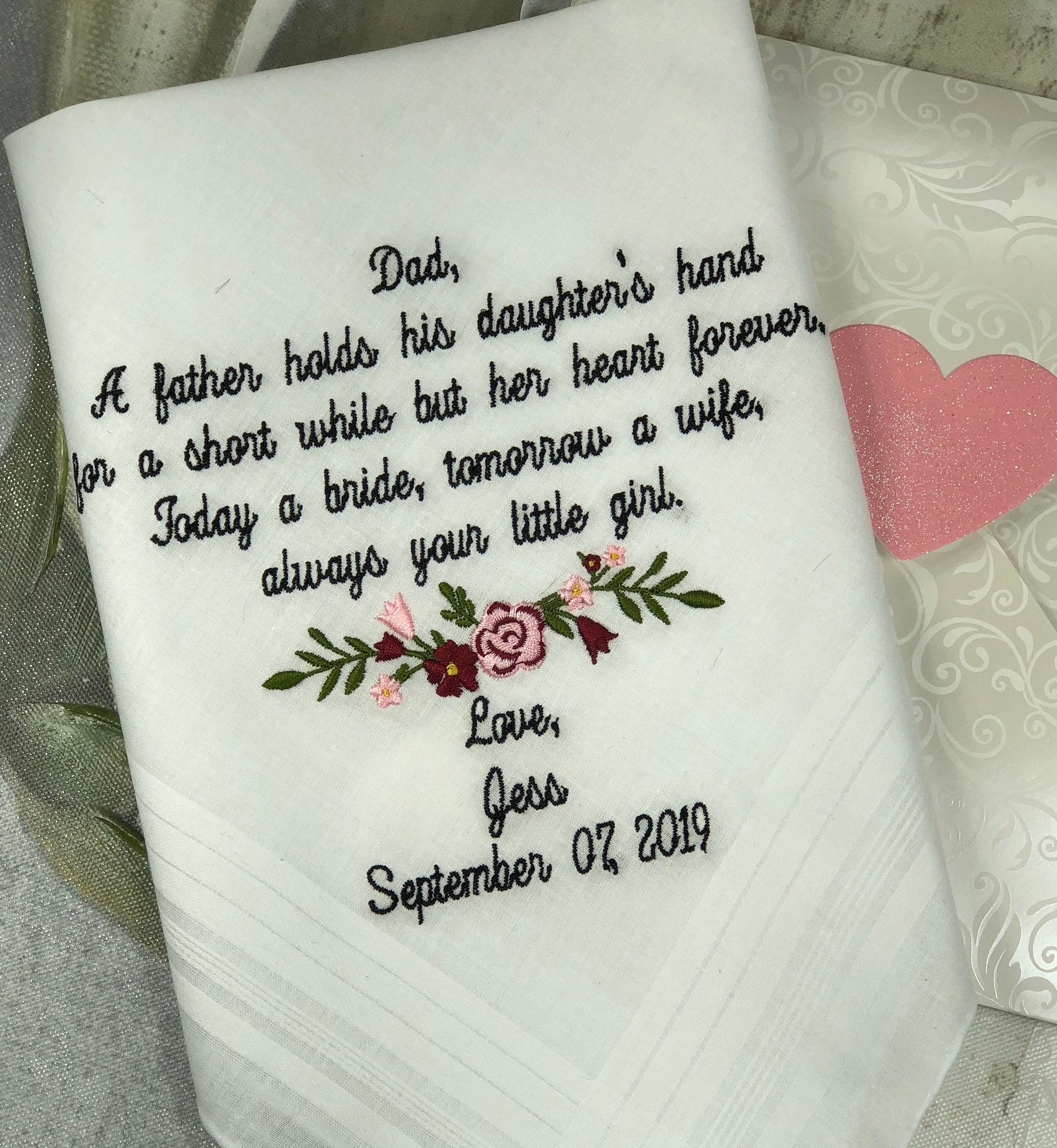 Father of the Bride Handkerchief, Wedding gift from Bride, embroidere…