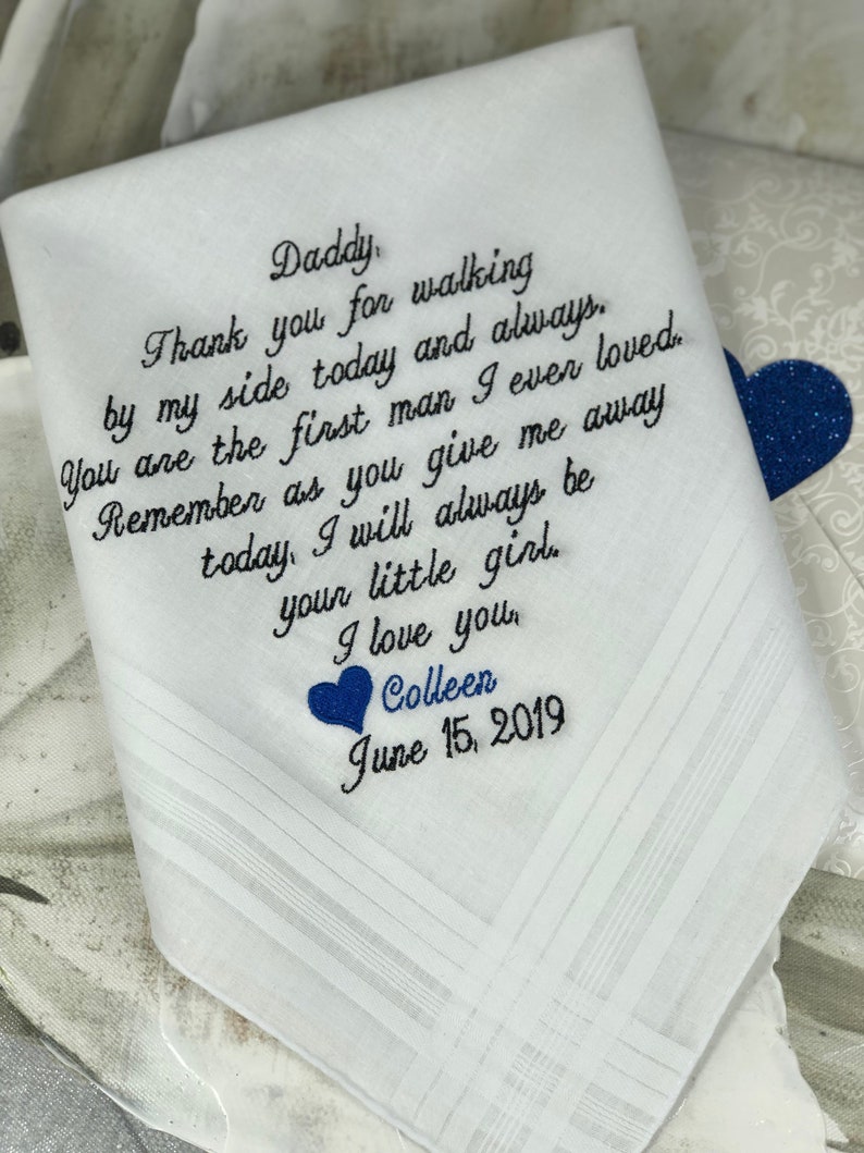 Embroidered Personalized Wedding Handkerchief Father Of The Bride Daughter Dad Gift Custom Embroidered Hankies Wedding Gift Ideas image 3