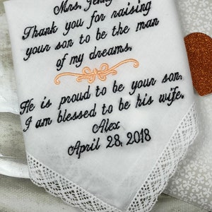 Wedding Handkerchief For Mother Of The Groom-Mother of the Bride-Wedding Handkerchief for Mom Wedding Hankerchief Wedding Hankies Hanky image 3