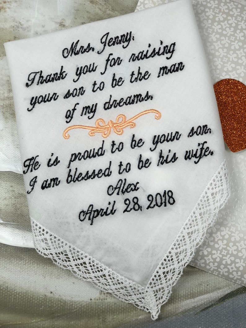 Wedding Handkerchief For Mother Of The Groom-Mother of the Bride-Wedding Handkerchief for Mom Wedding Hankerchief Wedding Hankies Hanky image 3