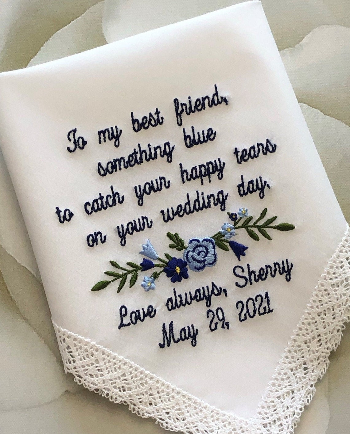 Wedding Handkerchief Best Friend Something Blue Bridal Gift image 1