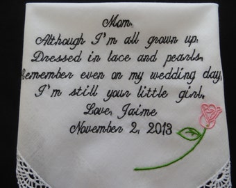 Mother of the Bride Personalized Embroidered Wedding Handkerchief. Personalized Embroidered Gift - Mother of the Bride Gift - Custom Hanky