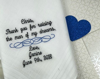 Father of the Groom Wedding Handkerchief, Personalized Wedding Hankerchief, Custom-Embroidered-Father In Law Wedding Gift Wedding Hankiest