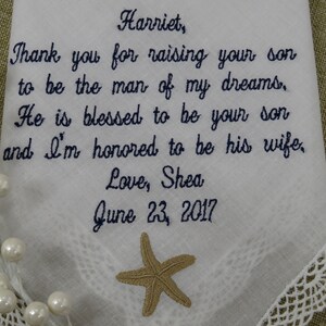 Mother of the Groom Gift Embroidered Personalized Wedding Handkerchief Wedding Hankerchief Wedding Gift For Mom from the Bride Custom Hanky