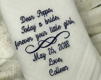 Personalized Wedding Handkerchief -Father of the Bride Wedding Hankerchief- personalized wedding gift for father of the bride