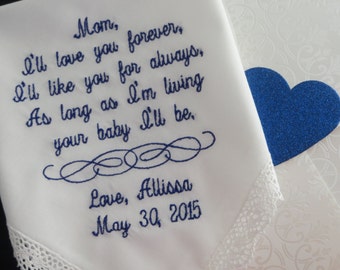Pañuelo de la boda -Madre del regalo de la novia - pañuelo de la boda bordada - regalo de la boda personalizada para la mamá - regalo de pañuelos personalizados
