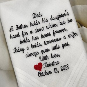 Wedding Handkerchief For Father Of The Bride Gift | Personalized Wedding Gift | Father Of The Bride | Embroidered Custom Handkerchief | Gift