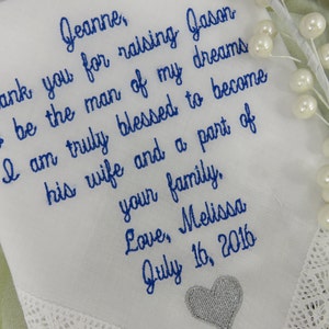 Personalized Mother Of The Groom Wedding Handkerchief CUSTOMIZED EMBROIDERED HANDKERCHIEF* Parents of the Bride Gifts Mother Of The Bride