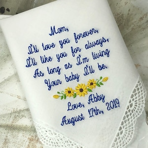 Mother Of Bride Gift Wedding Gift Parents, Wedding Handkerchief for Mother of the Bride Weddings Embroidered Handkerchief for Parent Custom