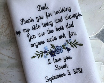 Wedding Handkerchief Father of the Bride Dad Wedding Hankerchief, Wedding Gift From the Bride To Dad, Wedding Gifts for Parents, Embroidered