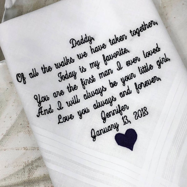 Custom Handkerchief. Father of the Bride. Wedding Handkerchief- Wedding gift For Dad -Of all the walks gift, Wedding Hankerchief Hankie