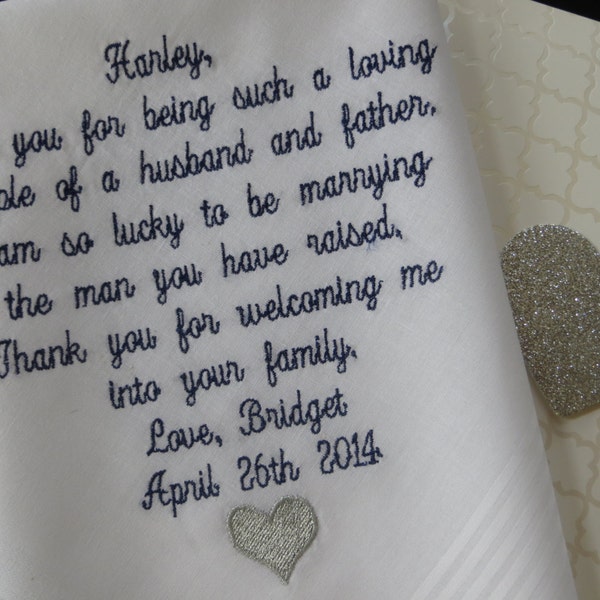 Father of the Groom Wedding Handkerchief. Dad Gift. Thank you for your loving example of a husband, father, and friend.....in you footsteps!