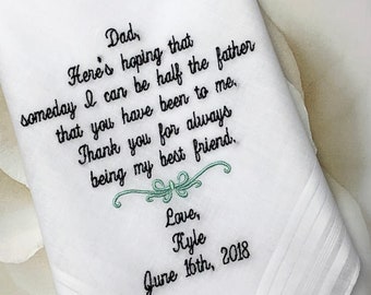 Wedding Handkerchief. Personalized Father of the Bride Wedding Gift -Father In Law Wedding Handkerchief. CUSTOMIZED~EMBROIDERED Hankies