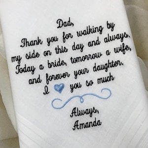 Wedding Handkerchief for Bride&#39;s Father, Father Wedding Gift from Daughter, Keepsake Hankie for Dad