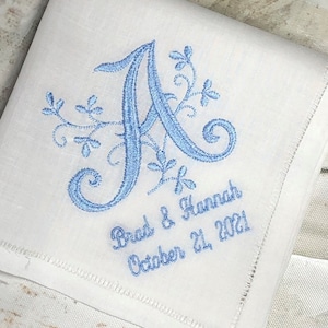 Monogrammed Wedding Handkerchief Embroidered Custom Wedding Gift - Wedding Hankies Gift, Gift for Bride, Gift for Groom -Wedding hankerchief
