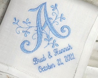 Monogrammed Wedding Handkerchief Embroidered Custom Wedding Gift - Wedding Hankies Gift, Gift for Bride, Gift for Groom -Wedding hankerchief