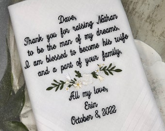Personalized Wedding Handkerchief Mother of the Groom Mother In Law Wedding Gift Embroidered Wedding Gift Hankerchief