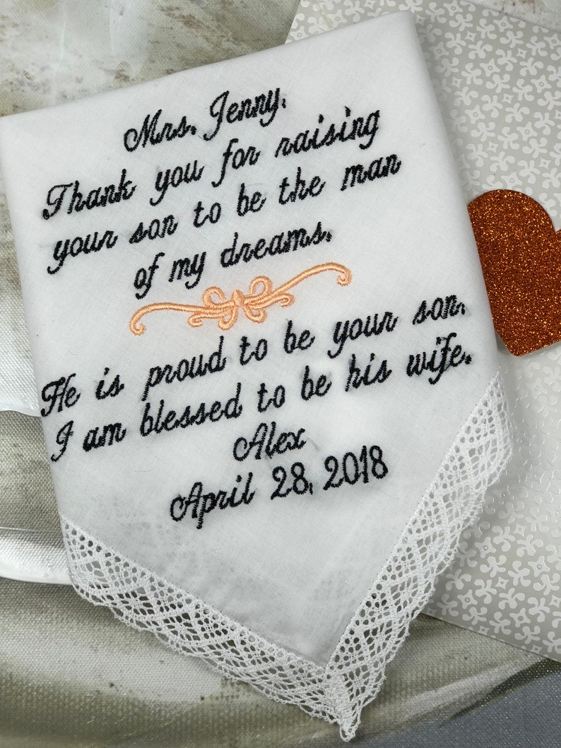 Wedding Handkerchief For Mother Of The Groom-Mother of the Bride-Wedding Handkerchief for Mom Wedding Hankerchief Wedding Hankies Hanky image 2