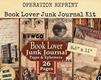 Book Lover Junk Journal Kit, 26 Pages For Author, Writer, Librarian. Gentleman's Men's Theme,  Printable Digital Download PDF and Jpeg